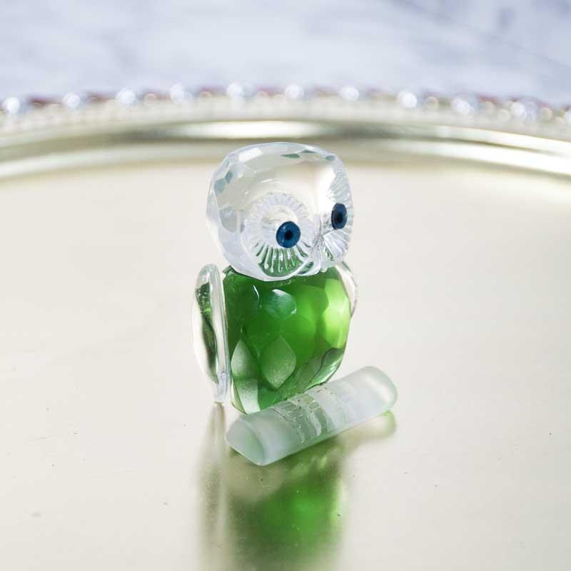 Green Crystal Owl Figurine Paperweight Table Centerpiece Home Décor