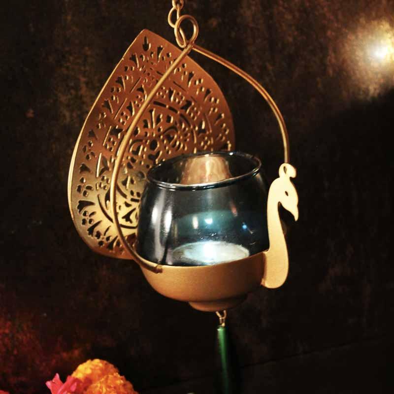 Gorgeous Handcrafted Hanging Peacock Votive Candle T-Light Holder