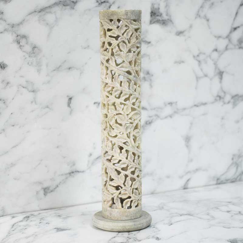 Handcrafted White Marble Leaf Motif Incense Stick Holder