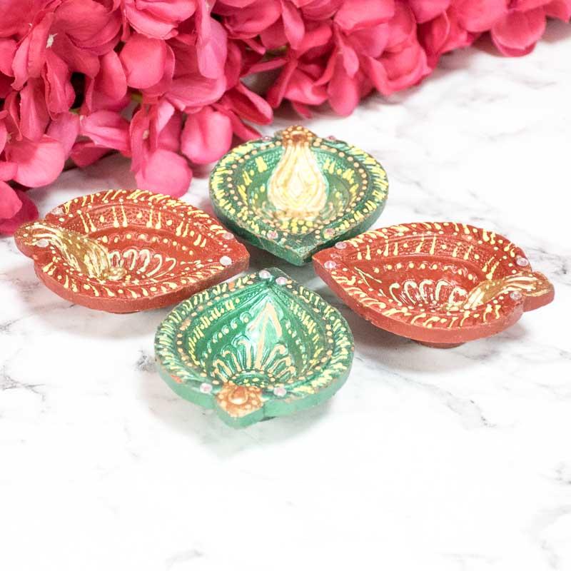 Handcrafted Colorful Earthen Diyas Lamps