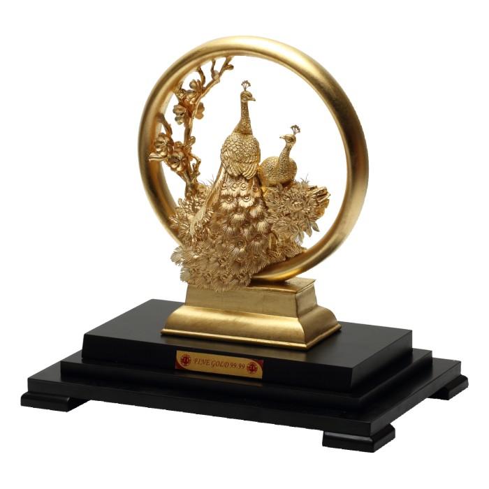 24K Gold Foil Round Peacock Window