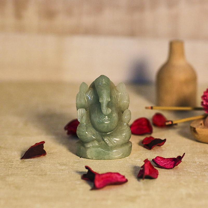 Elegant Green Aventurine Ganesha Showpiece