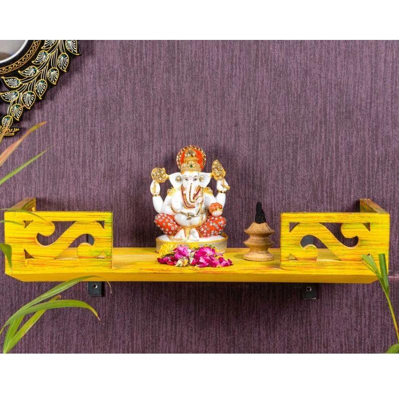 Yellow Wooden Pooja Mandir Shelf