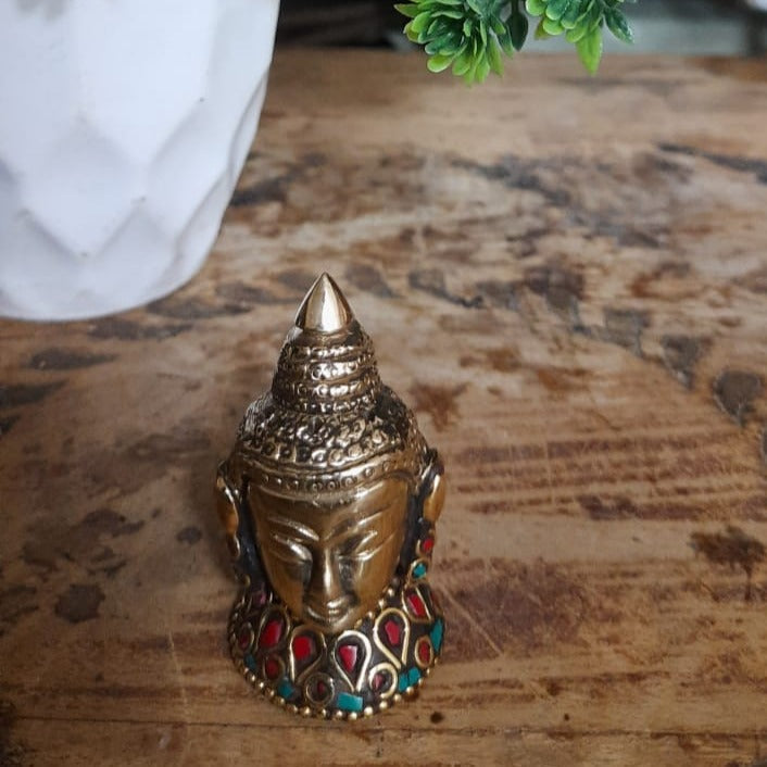 Petite Brass Buddha Incense Holder with Stone Work