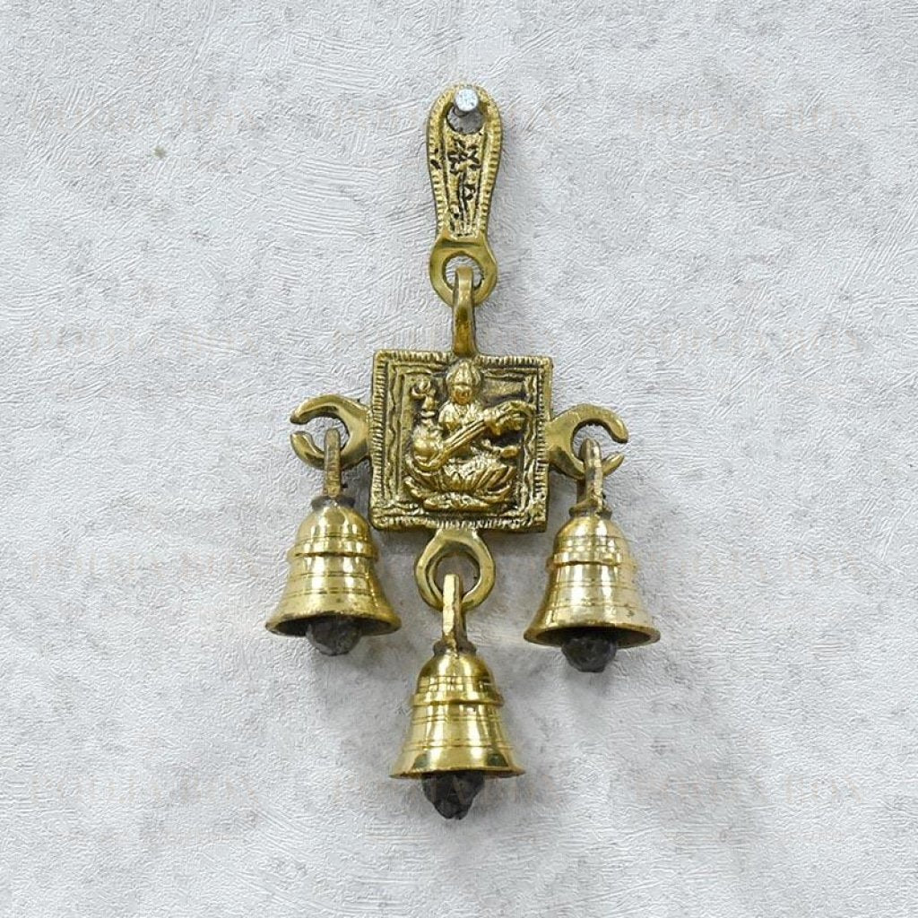 Antique Brass 3 Bells Saraswati Figurine Bell