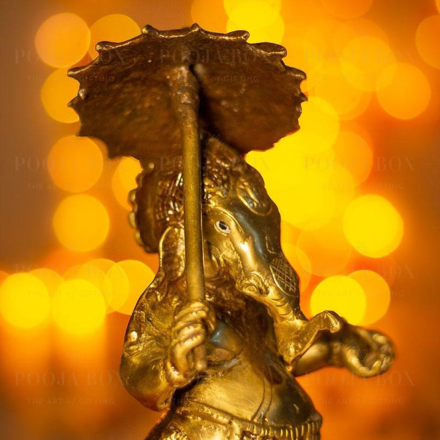 Antique Brass Umbrella Ganesha Idols
