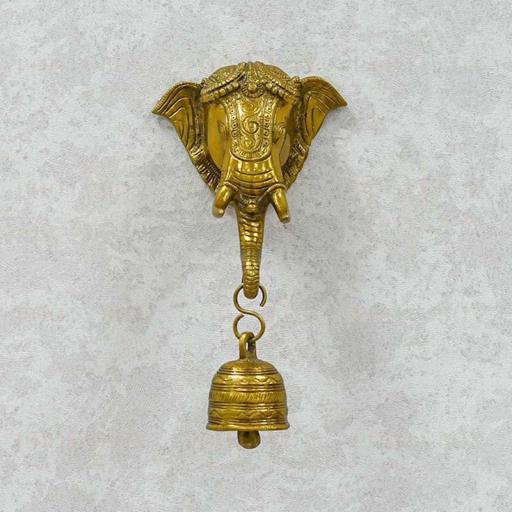 Antique Brass Wall Hanging Ganesha With Bell Idol