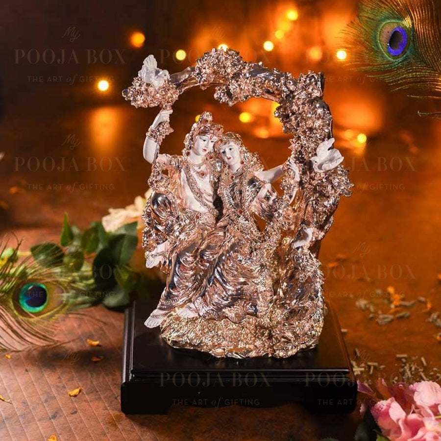 Antique Coral Peach Radha Krishna On Jhula Idols