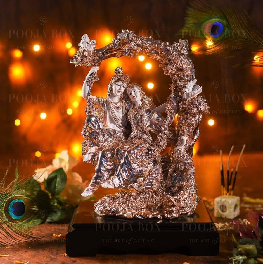 Antique Coral Peach Radha Krishna On Jhula Idols