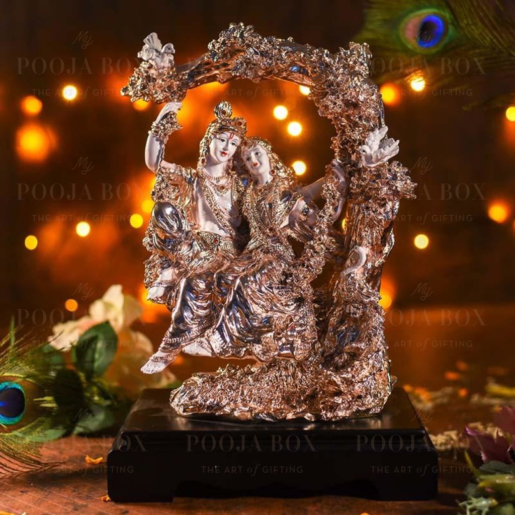 Antique Coral Peach Radha Krishna On Jhula Idols
