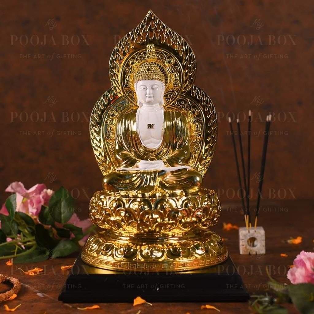Antique Golden And White Buddha Statue Idols