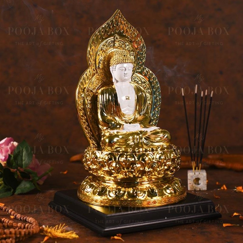 Antique Golden And White Buddha Statue Idols