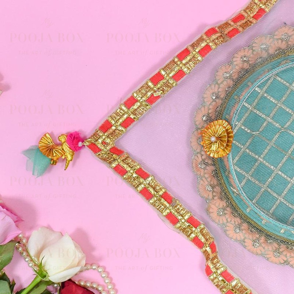 Bedazzle Blue Thali Cover Karwa Chauth