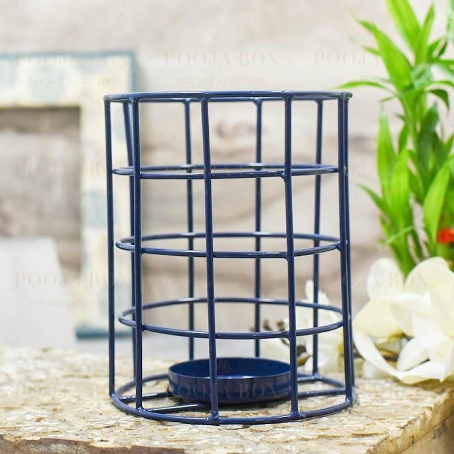Blue Caged Single T-Light Holder Candle