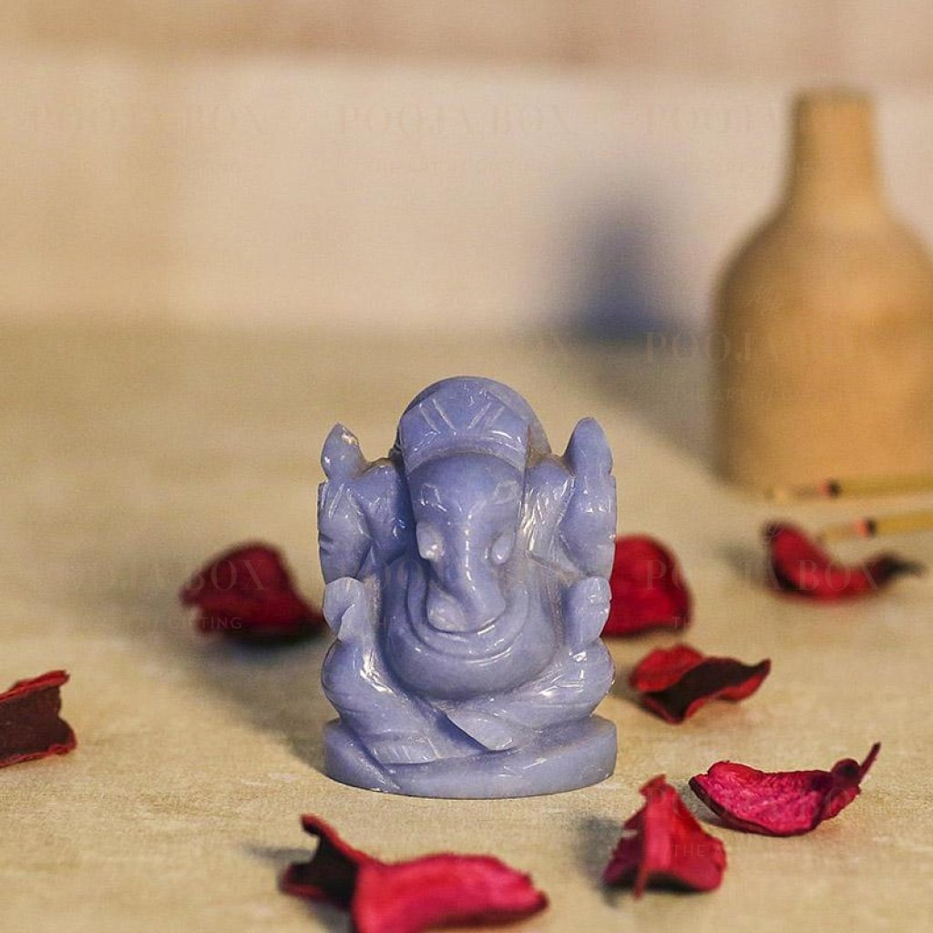 Calming Angelite Gemstone Ganesha Showpiece Reiki Products