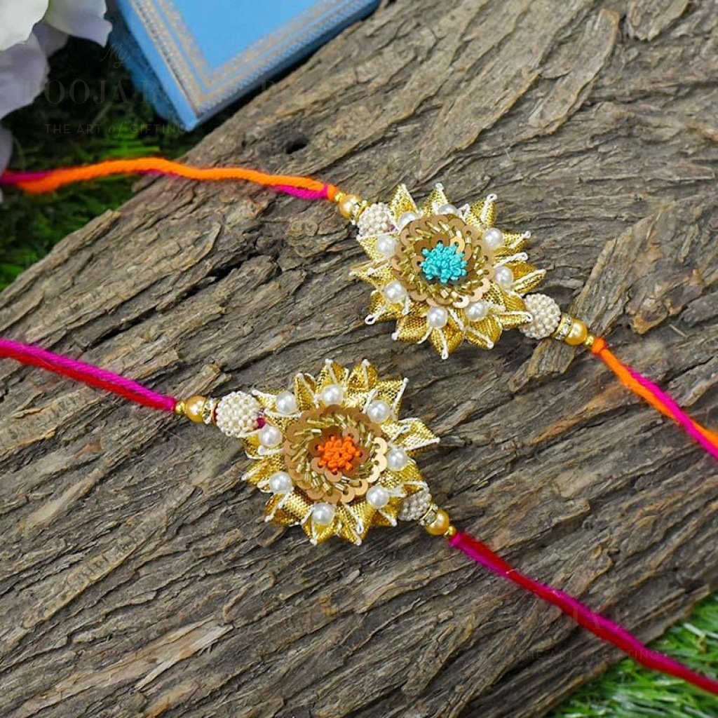 Chic Embroided Gota Patti Rakhi Set Of 2