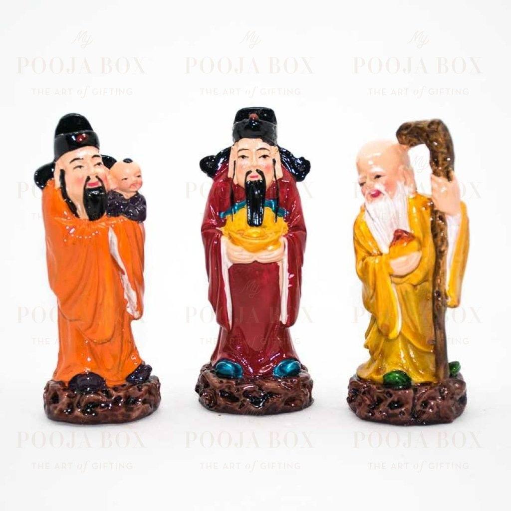 Colourful Feng Shui Fuk Luk Sau Clay Statue