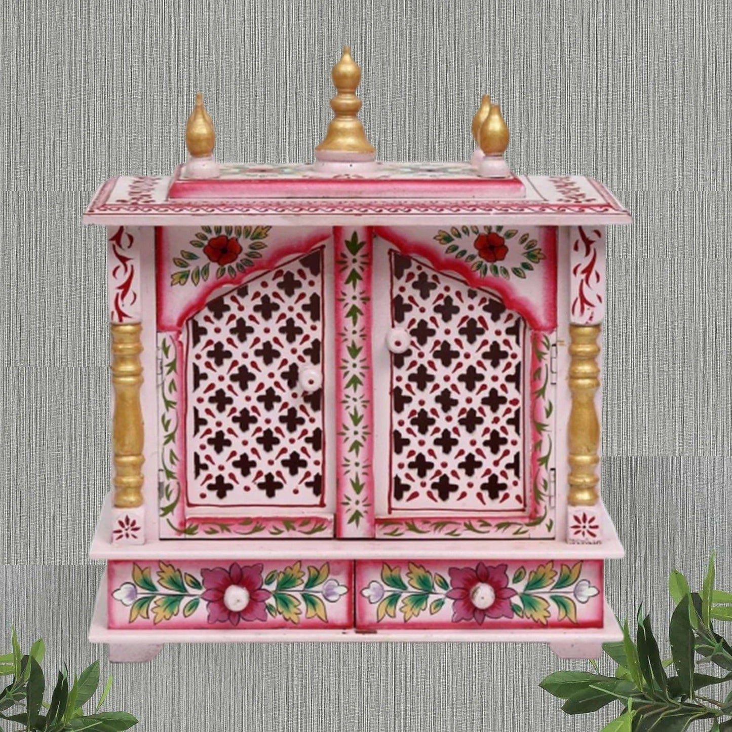 Pink Sheesham Wood Puja Mandir