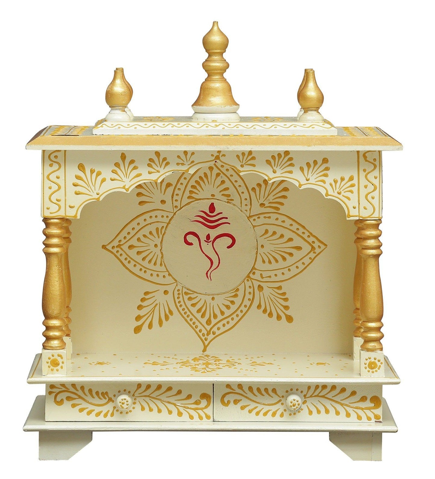 White & Gold Rajasthani Pooja Mandir