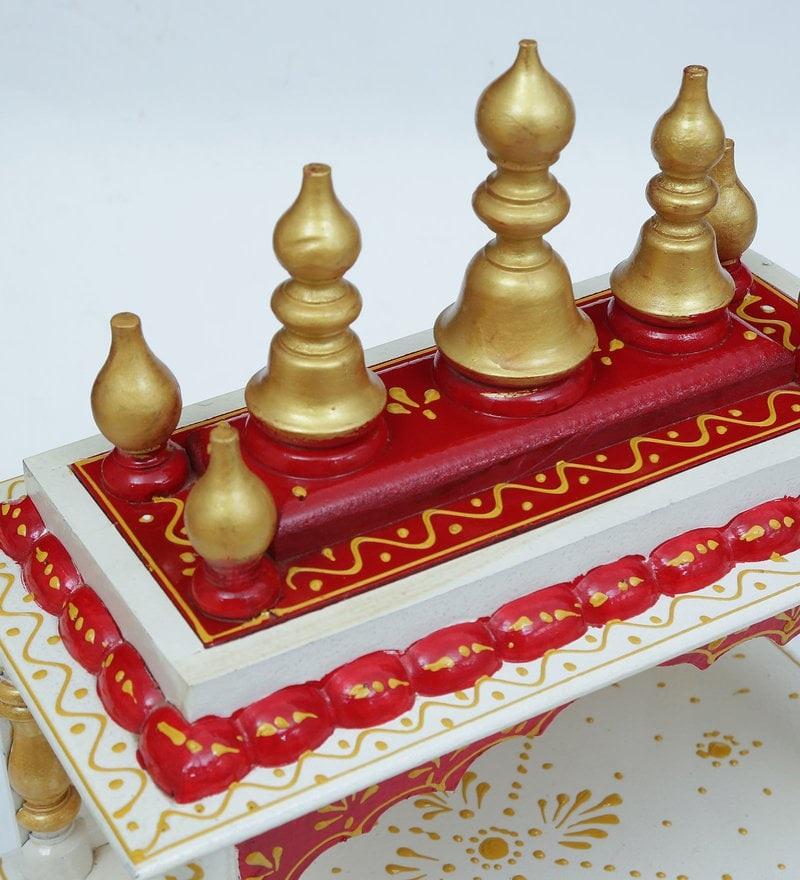 White & Red Sheesham Wood Pooja Mandir