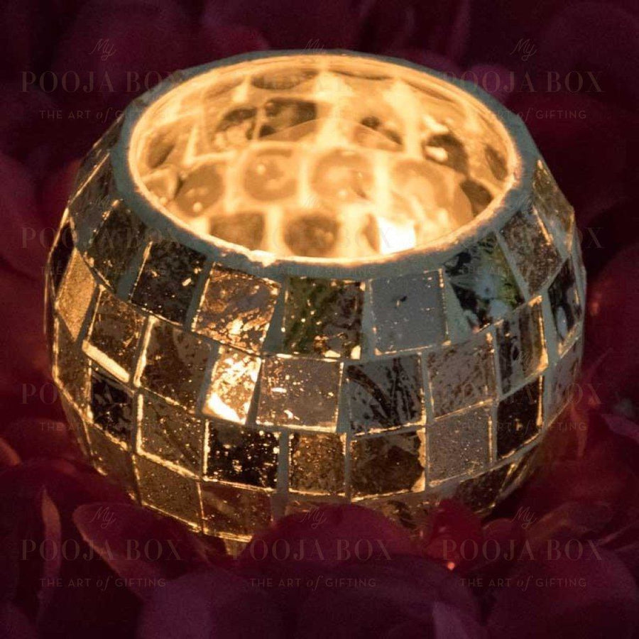 Elegant Glass Candle Tea-Light Holder With Abstract Art