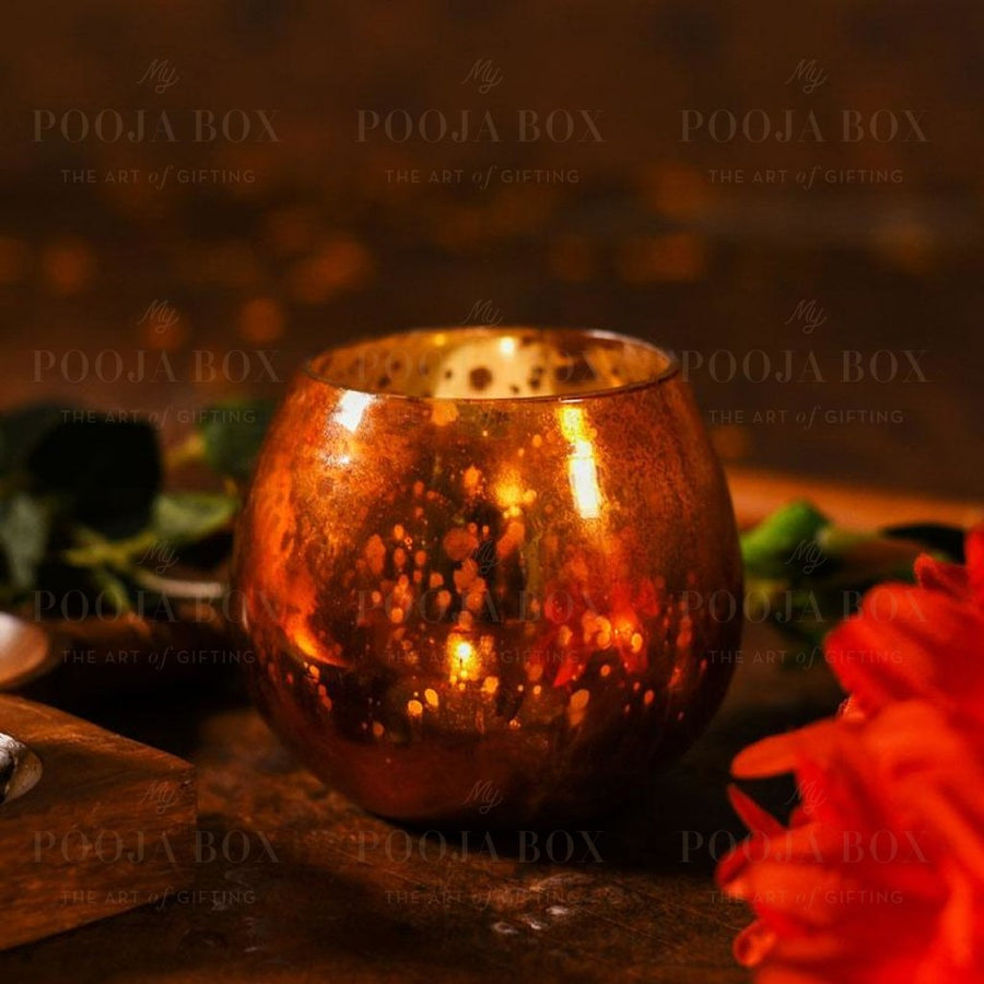 Enchanting Golden Glass Tea Light Holder Candle