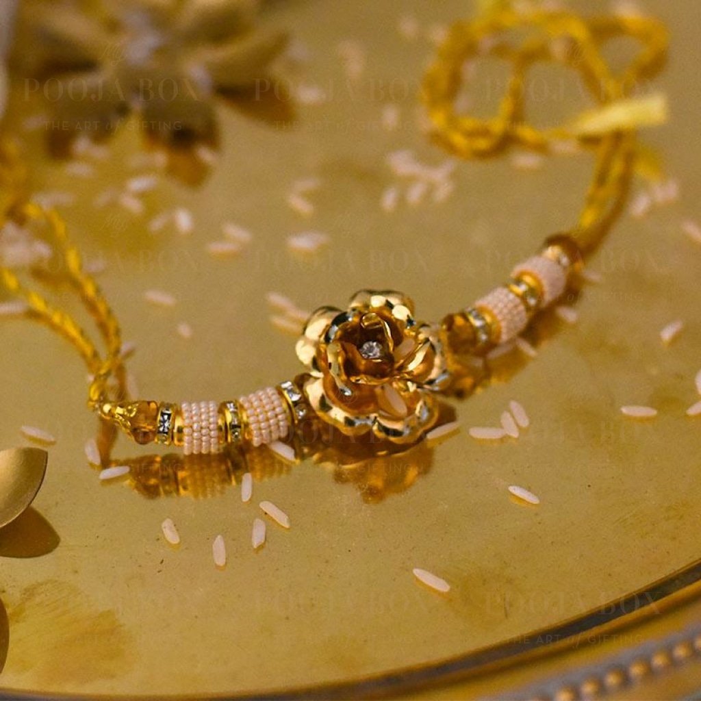 Exquisite Handcrafted 24K Gold Foil Rose Rakhi