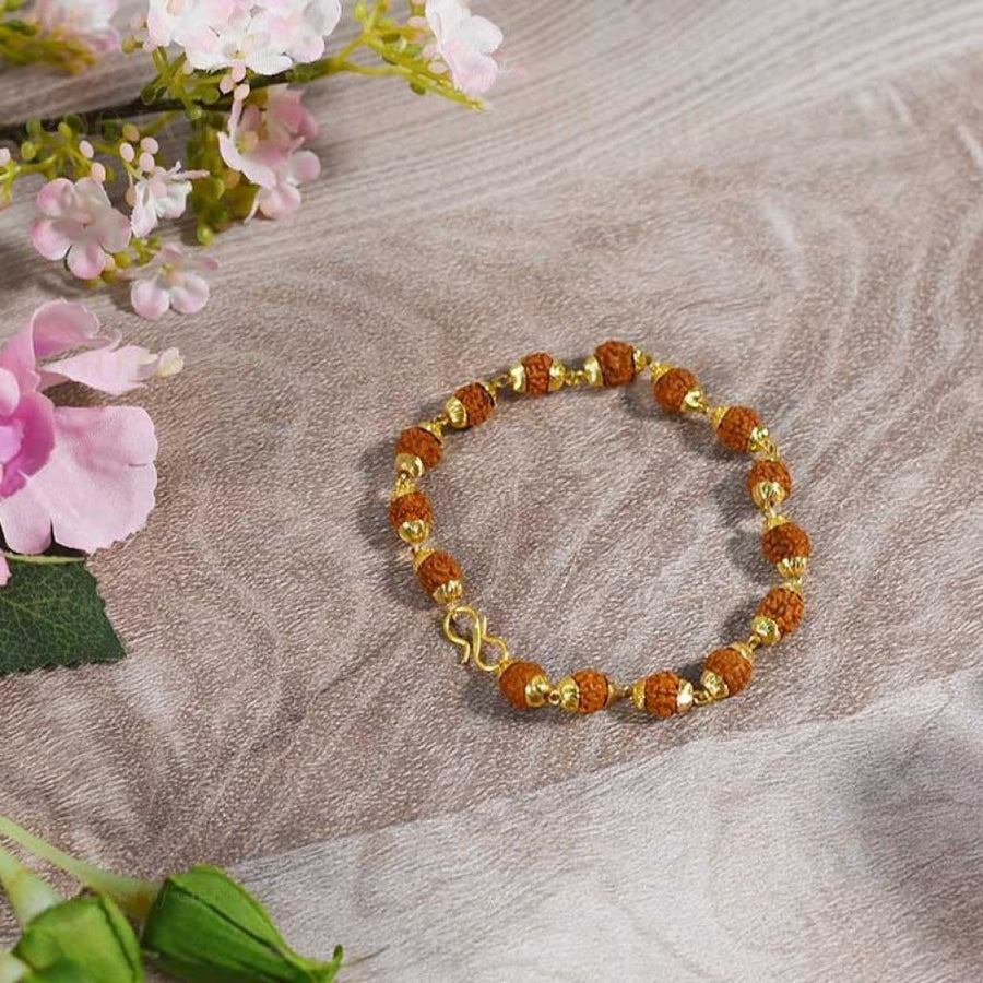 Five Faces Rudraksha Bracelet With Golden Caps
