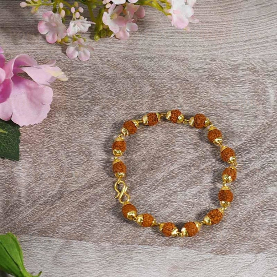 Five Faces Rudraksha Bracelet With Golden Caps
