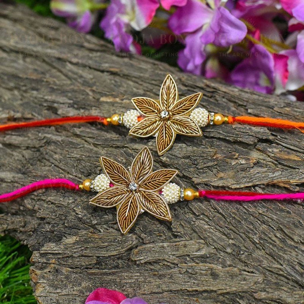 Floral Zardosi Rakhi Set Of 2