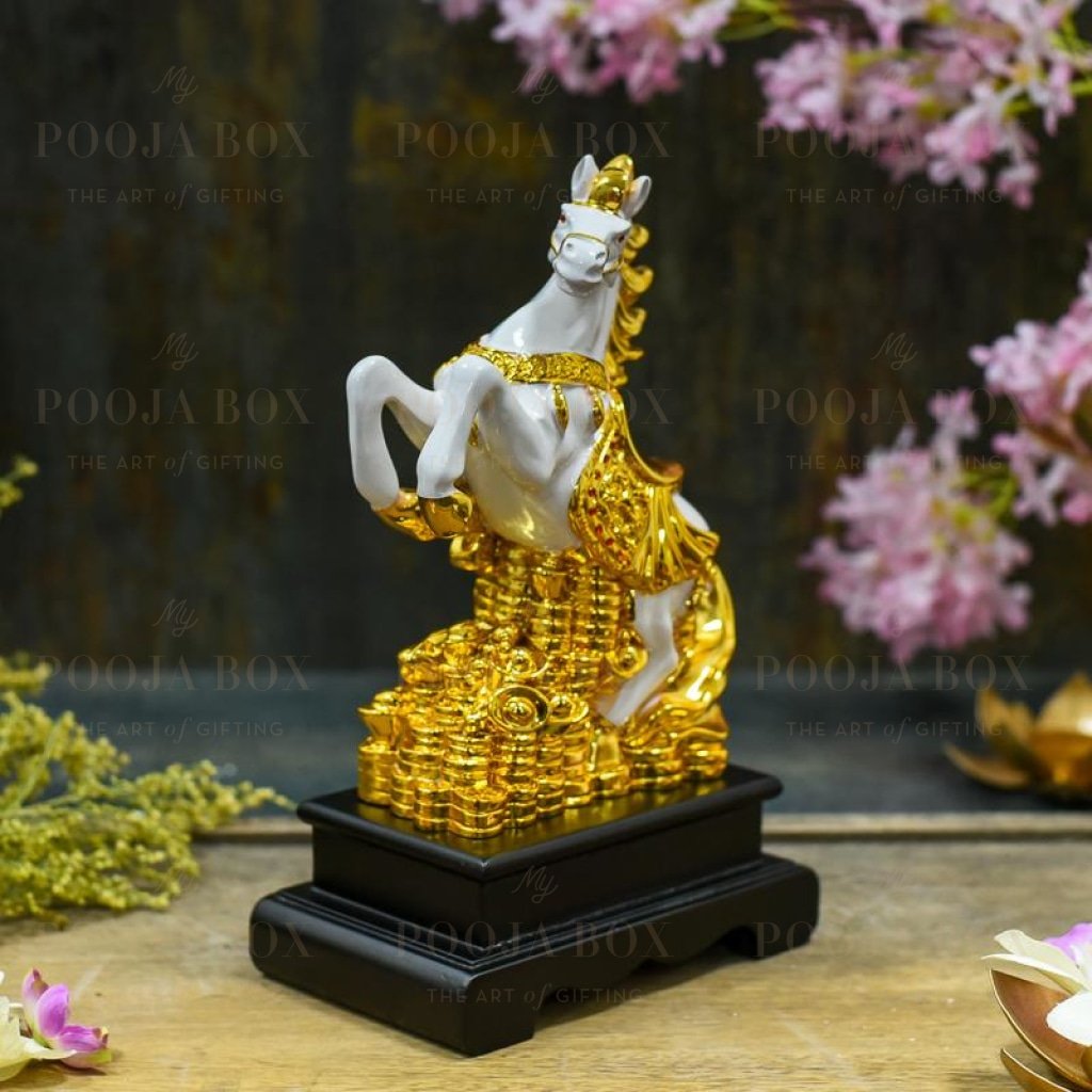 Gold Saddled Horse With Coins Feng Shui