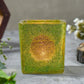 Green Square Shaped Glass Candle Holder With T-Light
