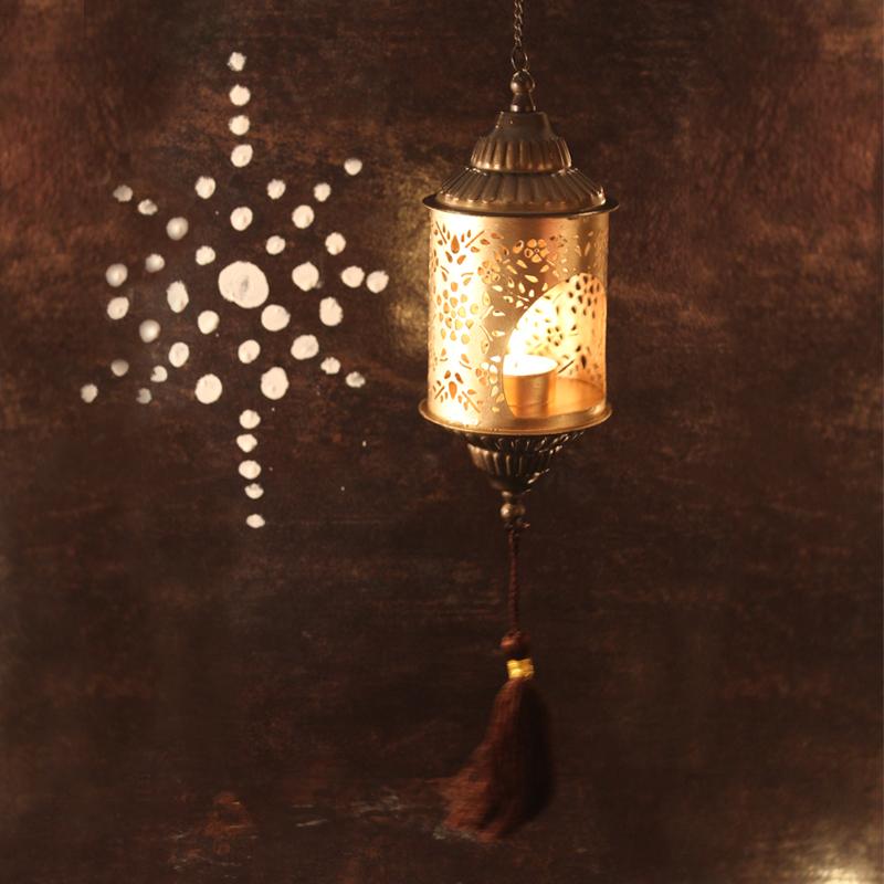Handcrafted Phulkari Golden T-light Holder for Home Décor