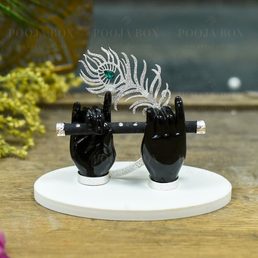 Krishna Black Flute Hand With Silver Feather Home Decor