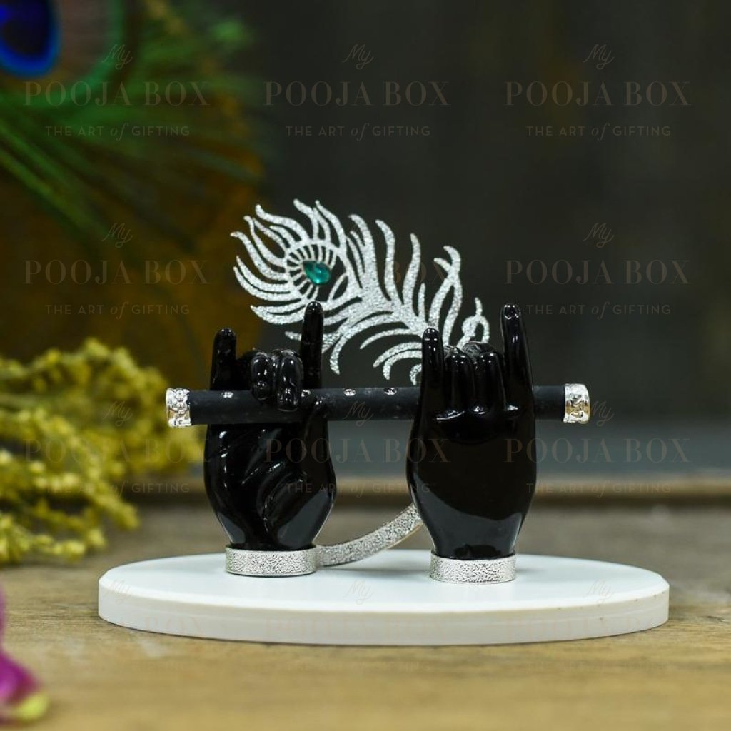 Krishna Black Flute Hand With Silver Feather Home Decor