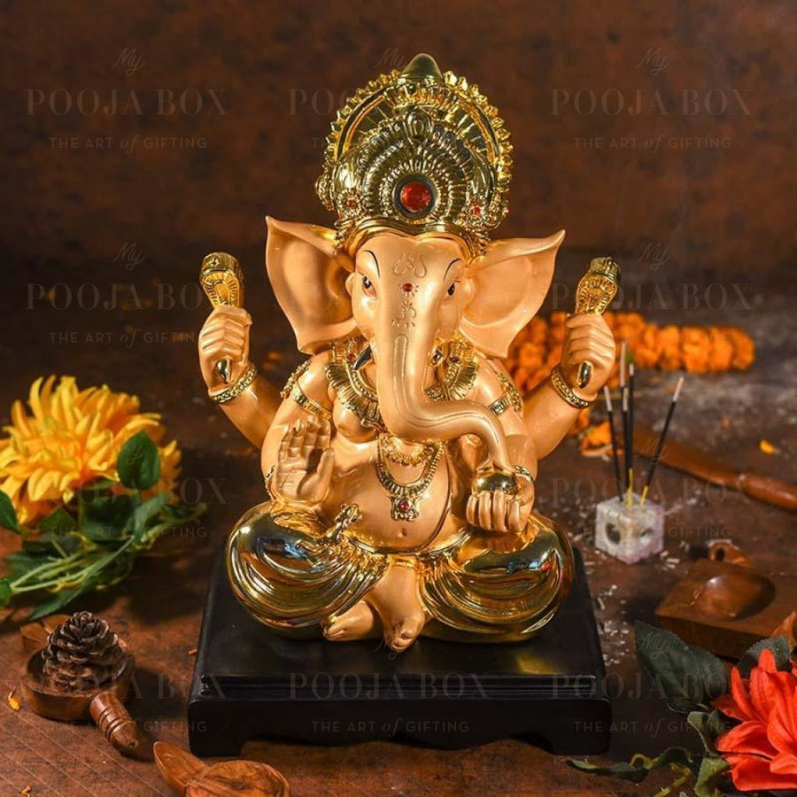Large Golden Ganesha On Platform Idols