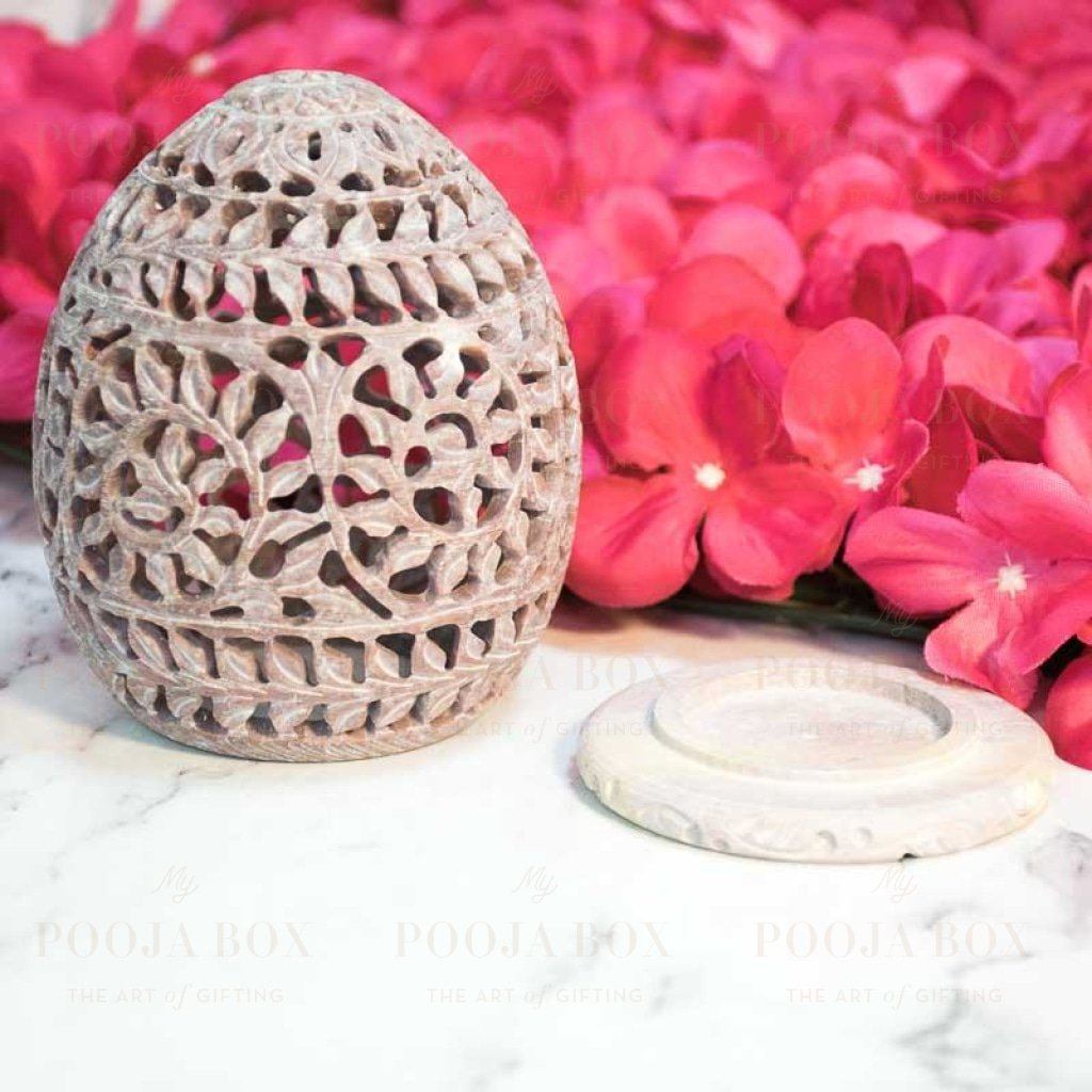Leafy Mural Lattice Work Candle T-Light Holder In Oval Shape Home Decor