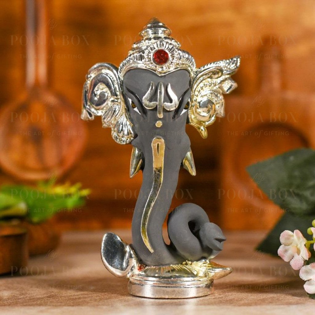 Matte Grey And Silver Ganesha Head Idol
