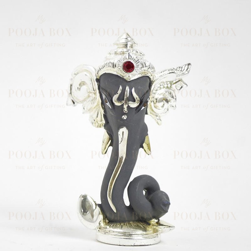 Matte Grey And Silver Ganesha Head Idol