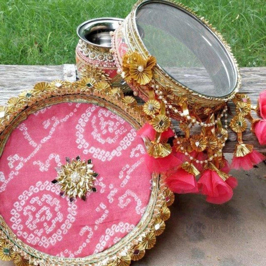 Mint & Peach Jaipuri Karwa Chauth Thali Set