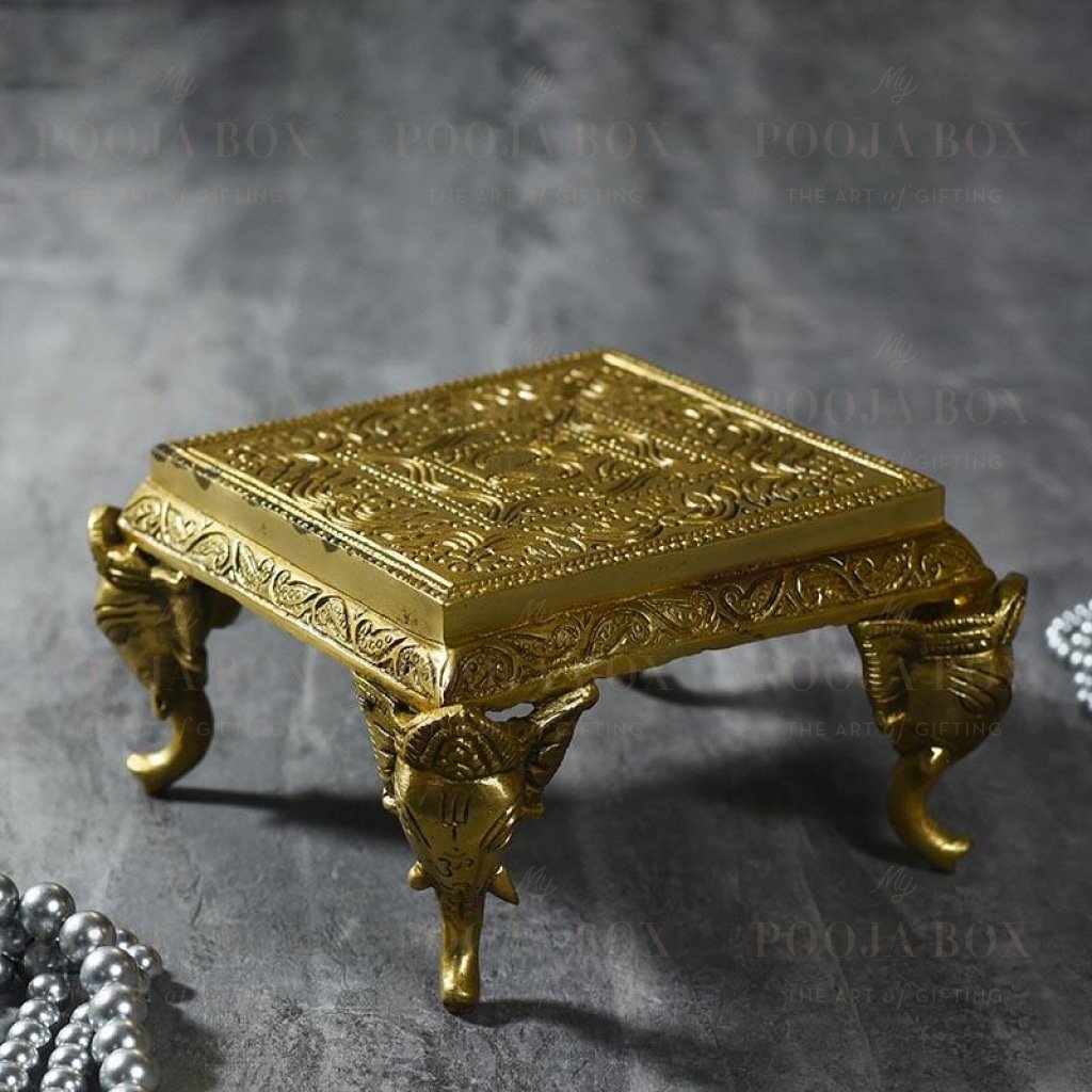 Om Design Brass Chowki Pooja Items