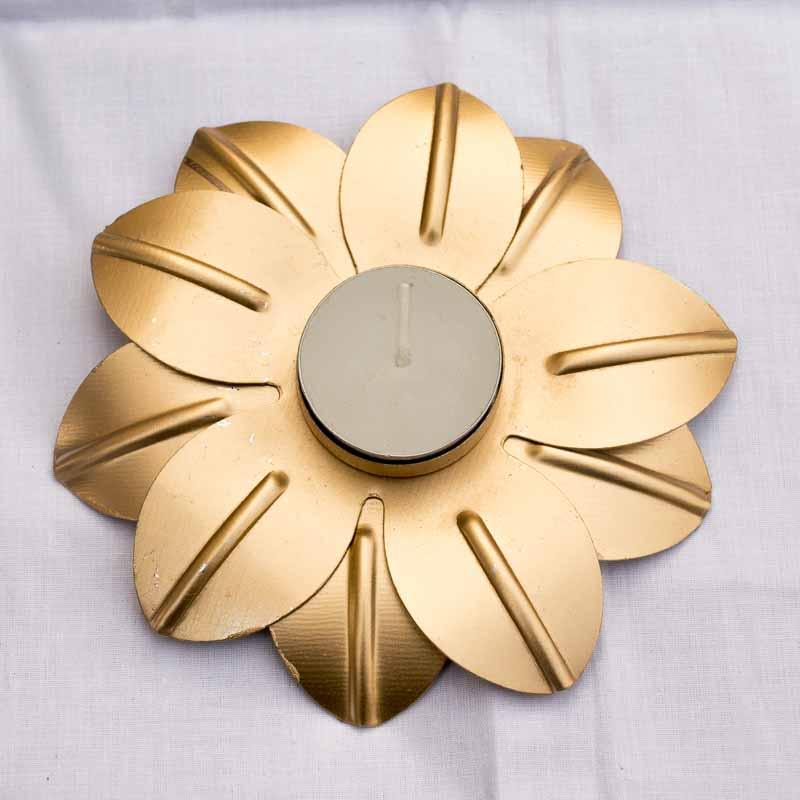 Fancy Metal Base Floral Decorative Candle