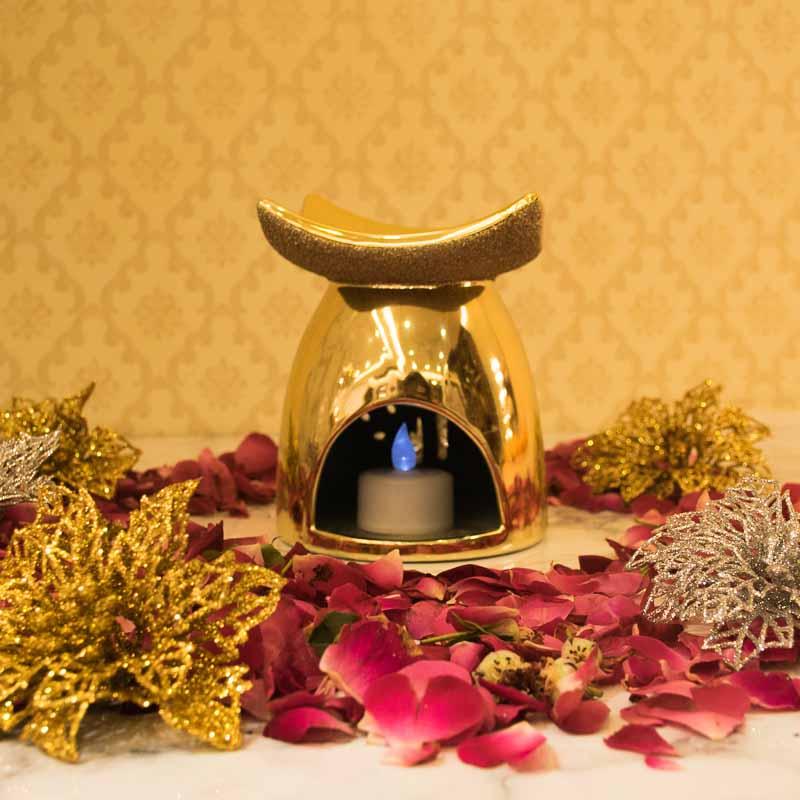 Sparkling Gold Ceramic Oil Burner/Tealight Holder