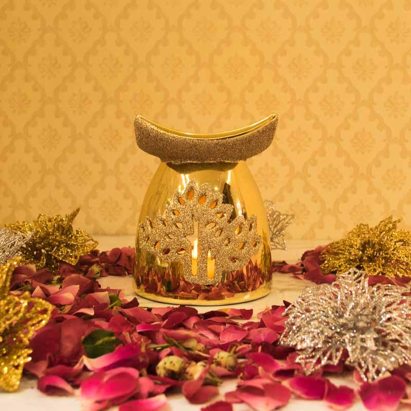 Sparkling Silver Ceramic Oil Burner/Tealight Holder