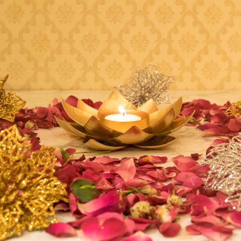 Fabulous Floral Decorative Candle on Metal Base