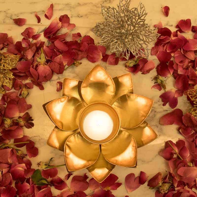 Fabulous Floral Decorative Candle on Metal Base