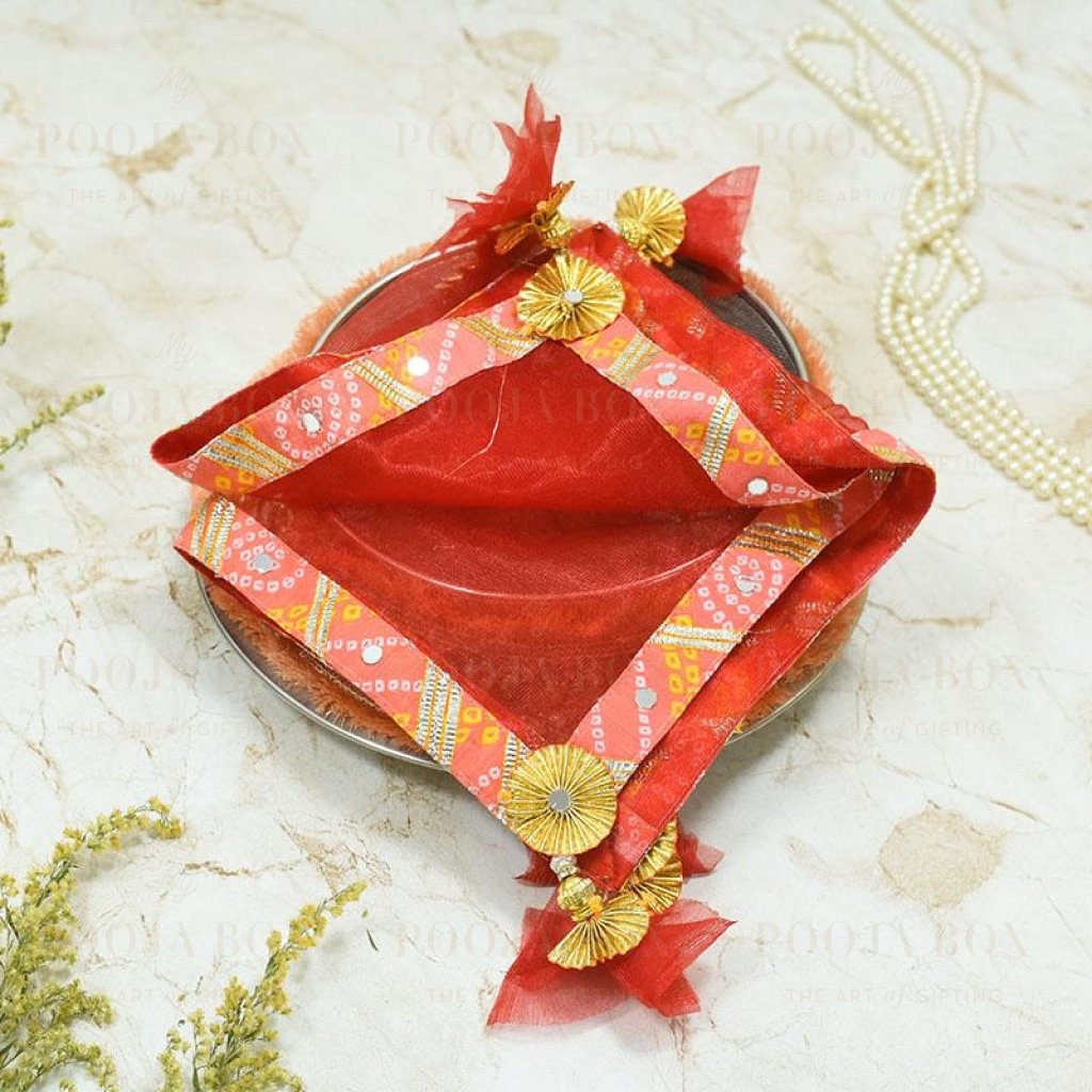Scarlet Red & Peach Thali Cover