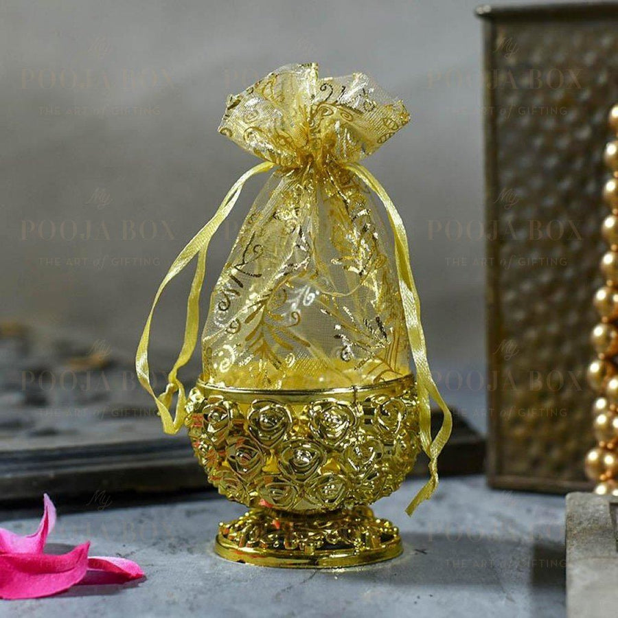 Shimmering Gold Trinket Box With Rose Pattern Jewellery