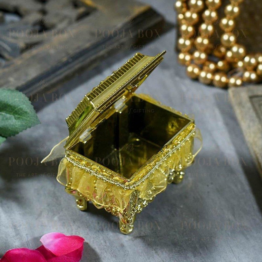 Shimmering Gold Trinket Box With Rose Pattern (Material: Plastic) Gifting