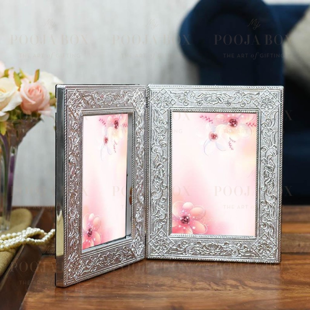 Silver Leaf Double Motif Photo Frame Home Decor